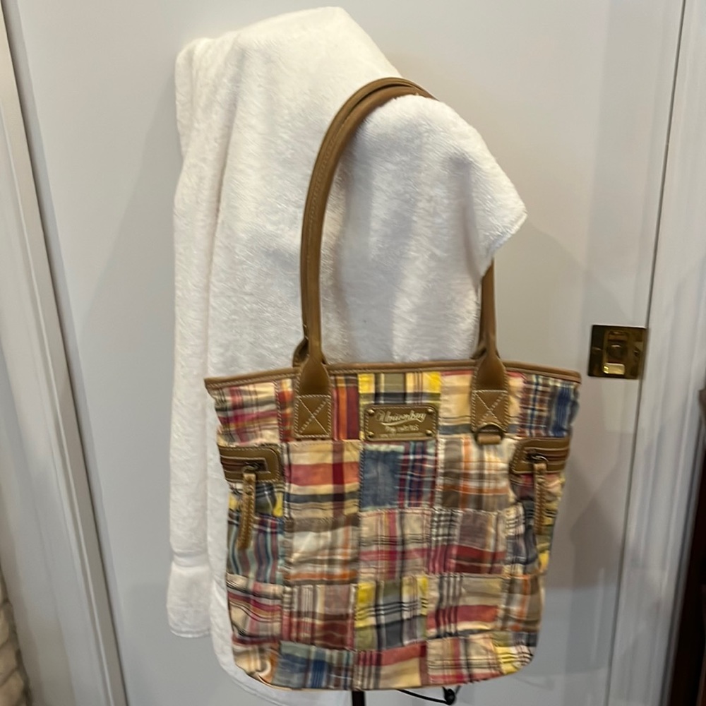 Y2K UNIONBAY Multicolor Plaid Patchwork Tote with Tan Handles